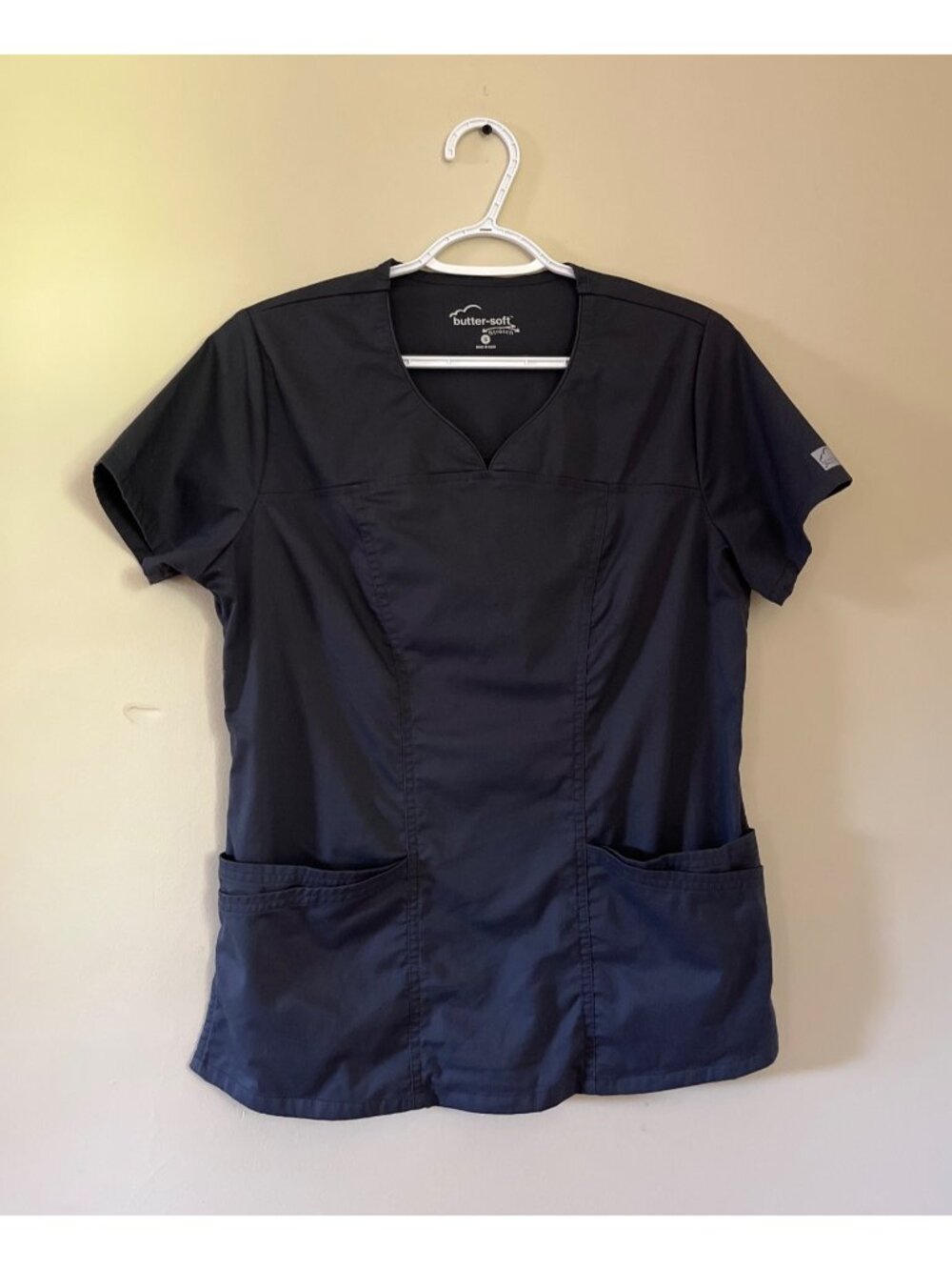 Butter-Soft Womens Small Gray Stretch Medical Scrub Short Sleeve Top V-neck